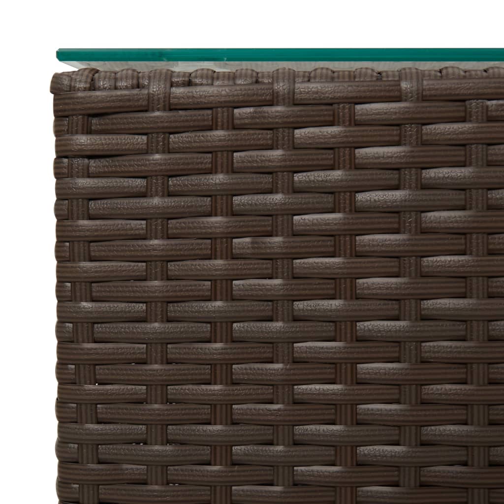 vidaXL Bijzettafel met glazen blad 35x35x52 cm poly rattan bruin