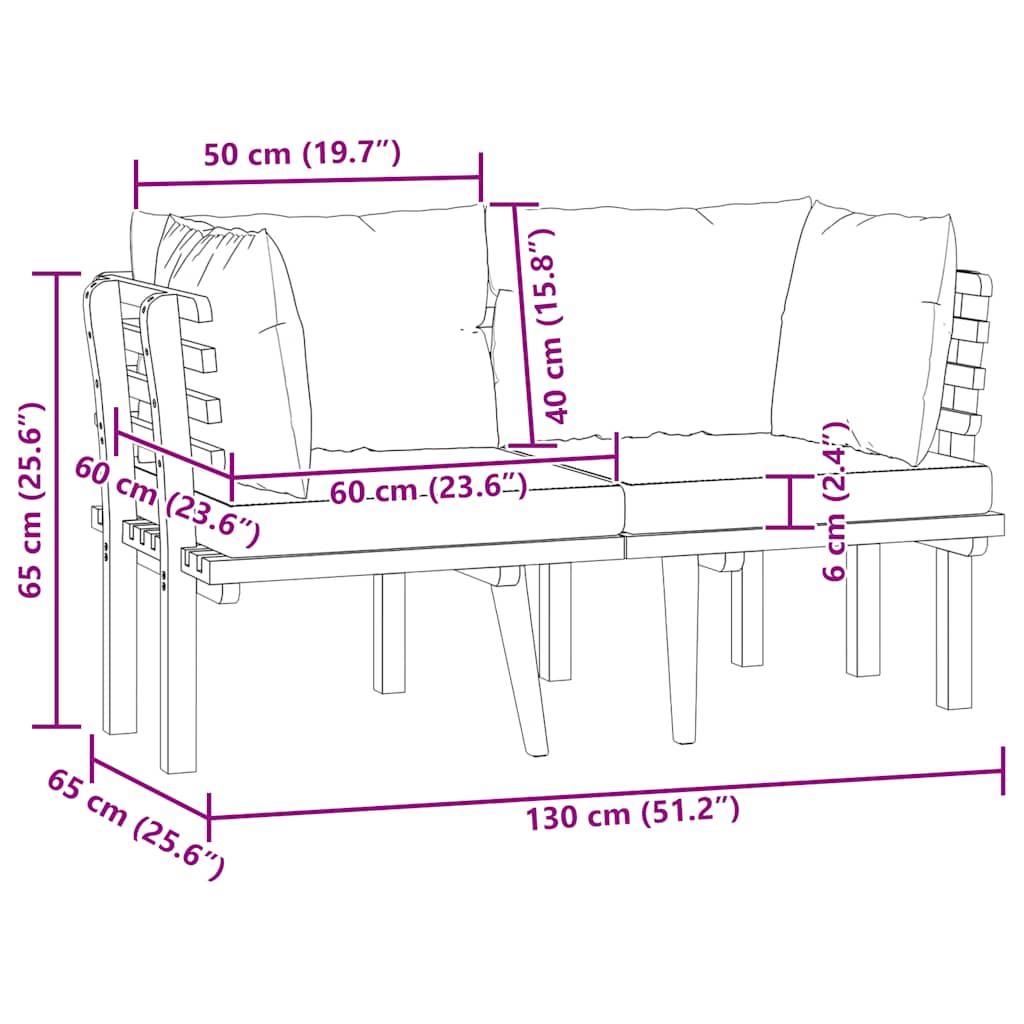 vidaXL Banquette de jardin à 2 boutons avec coussins en acacia massif