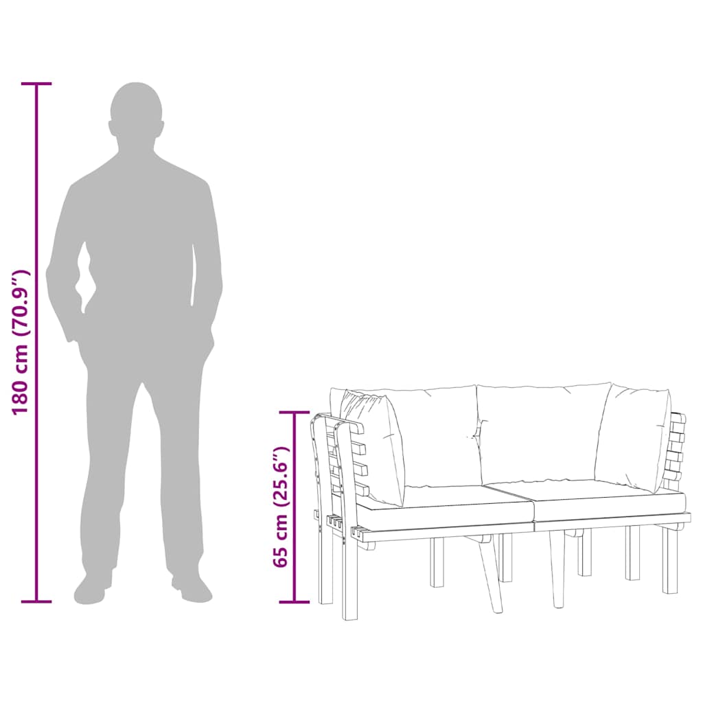 vidaXL Banquette de jardin à 2 boutons avec coussins en acacia massif