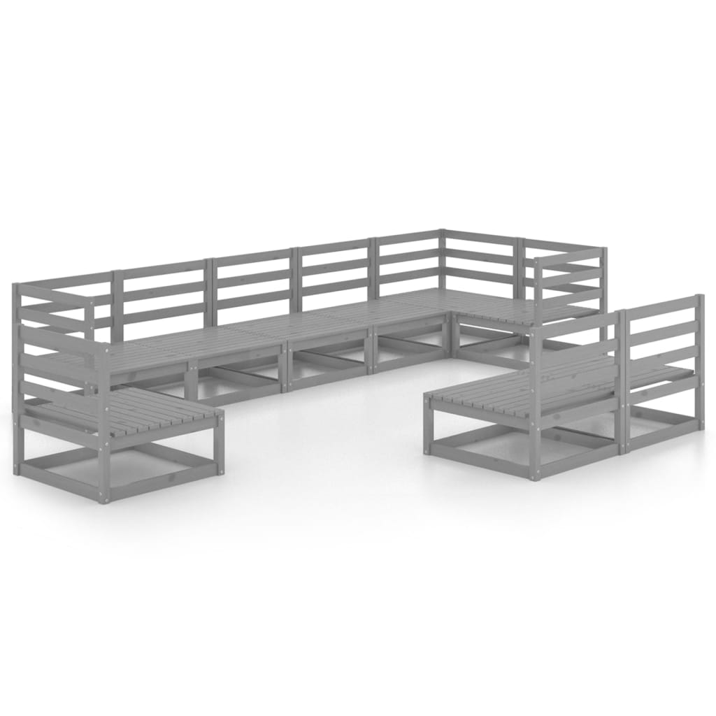 vidaXL 9-delige Loungeset massief grenenhout grijs