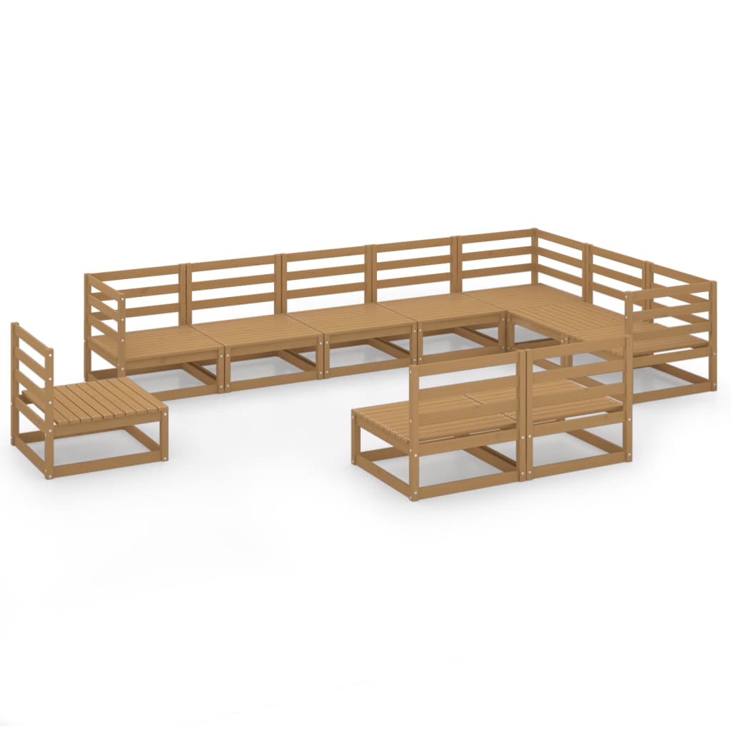 vidaXL 10-delige Loungeset massief grenenhout honingbruin