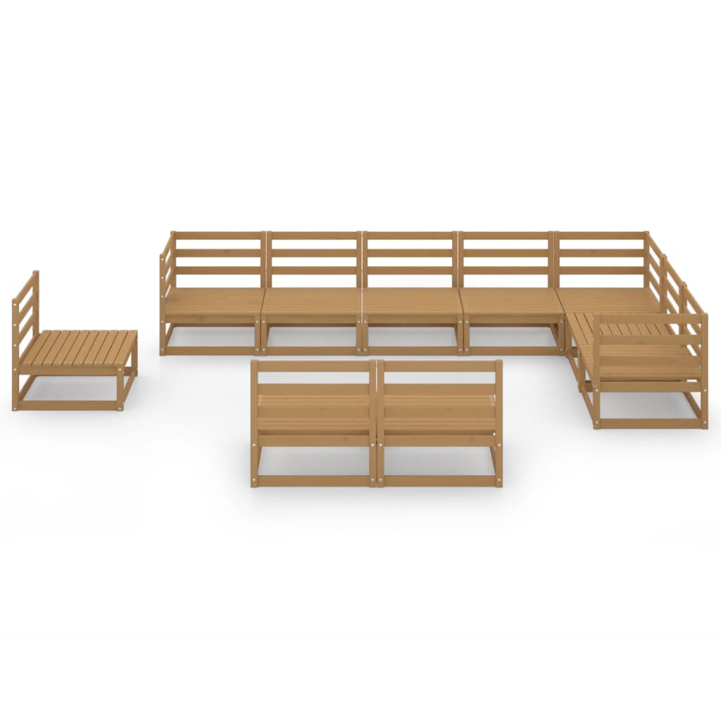 vidaXL 10-delige Loungeset massief grenenhout honingbruin