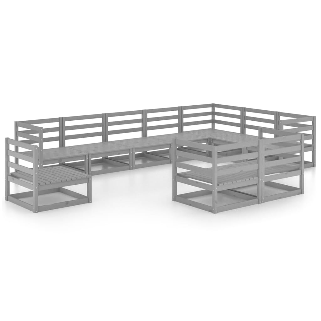 vidaXL 10-Piece Lounge Set Solid Pine Wood Grey