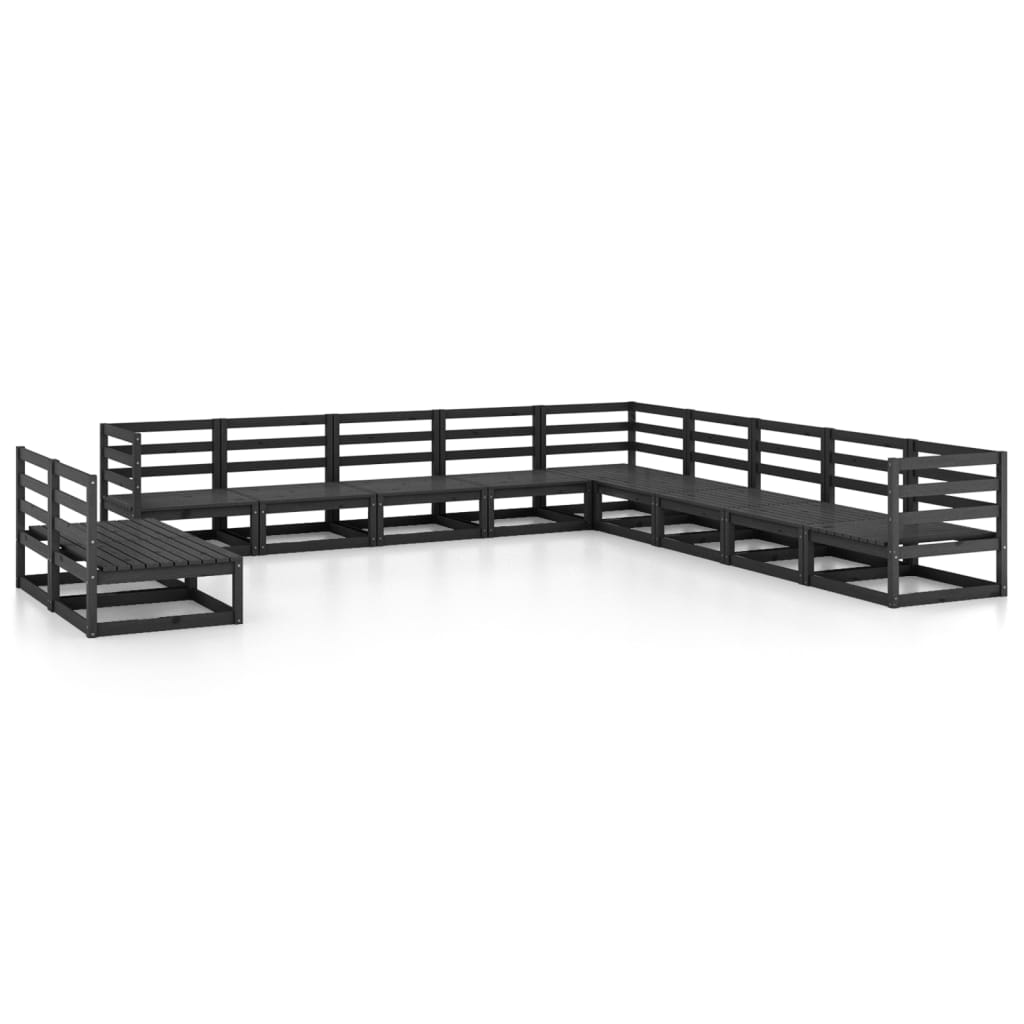vidaXL 11-Piece Solid Pine Wood Garden Lounge Set Black