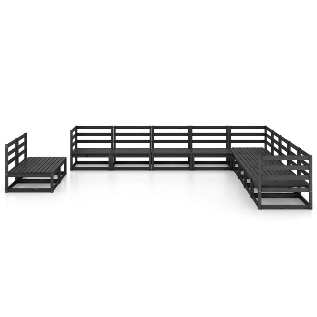 vidaXL 11-Piece Solid Pine Wood Garden Lounge Set Black