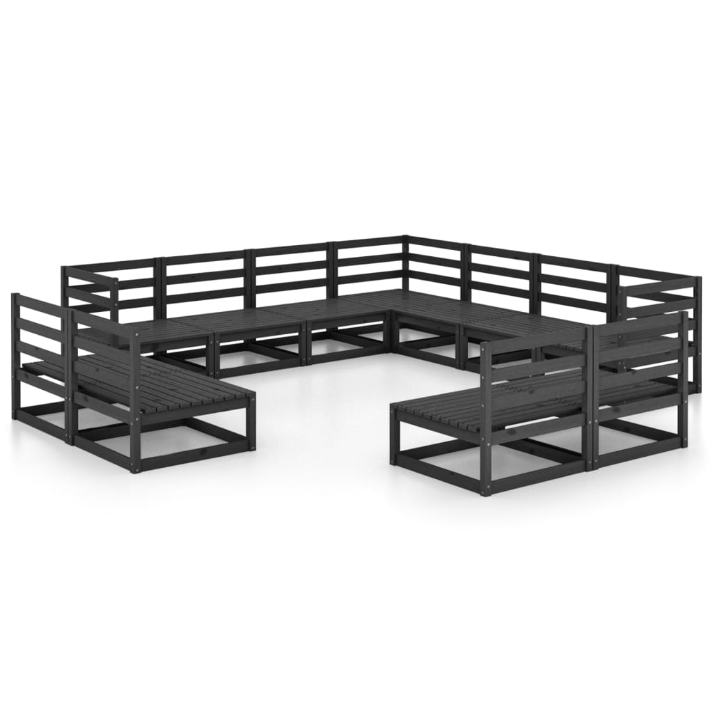 vidaXL 11-Piece Solid Pine Wood Garden Lounge Set Black