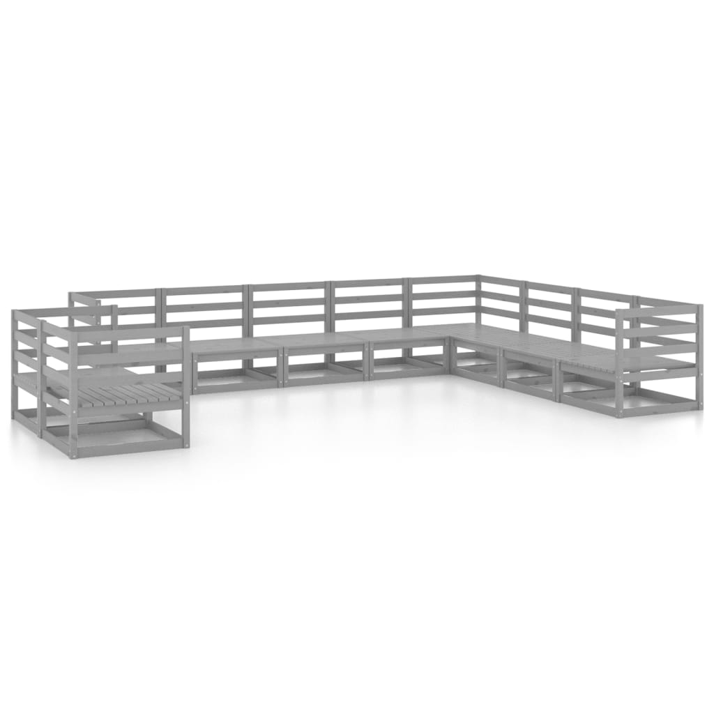 vidaXL 10-Piece Lounge Set Solid Pine Wood Grey