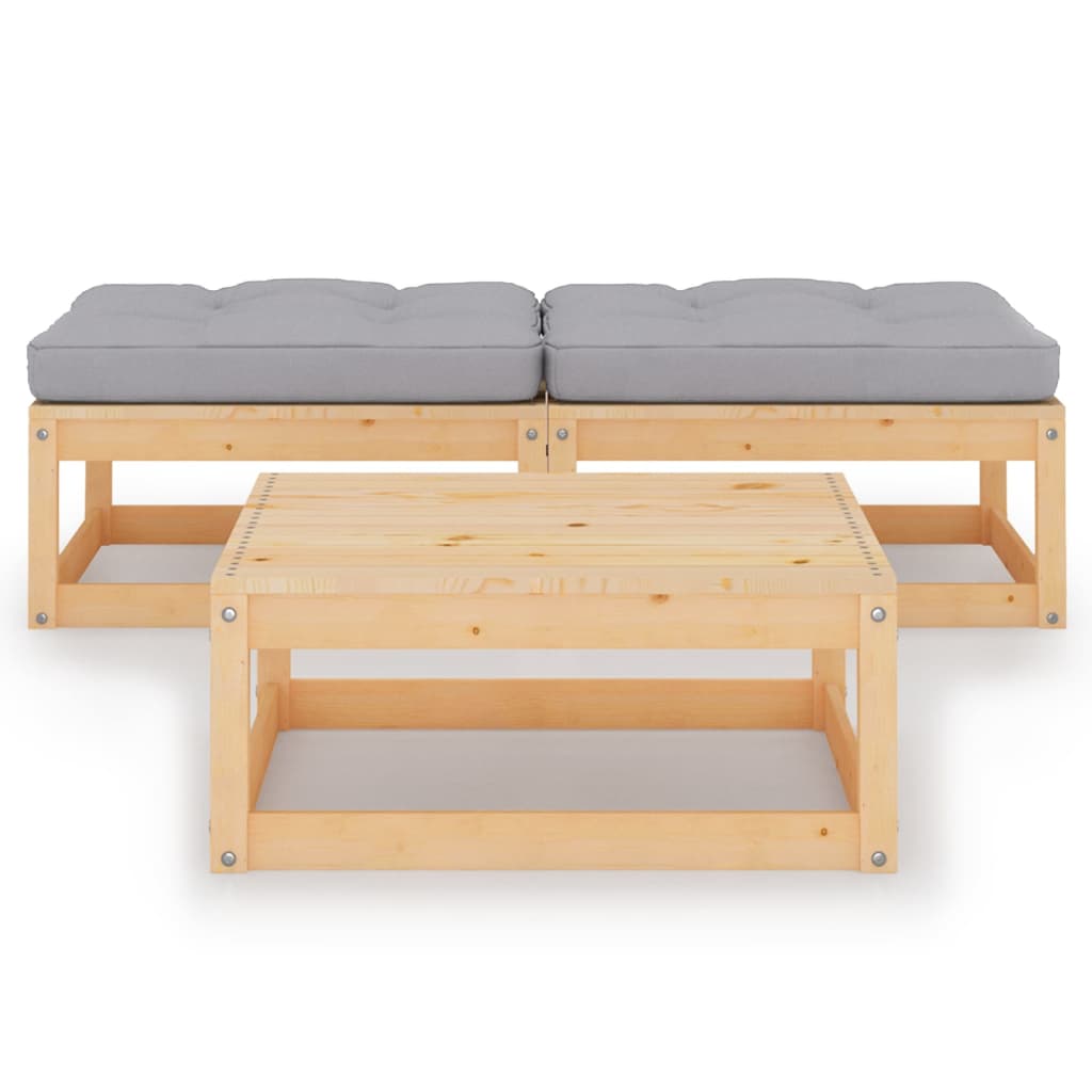 vidaXL 3-Piece Lounge Set with Cushions Solid Pine Wood