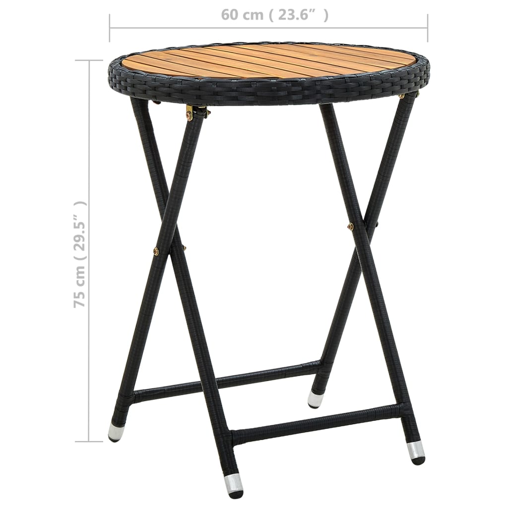vidaXL Salontafel 60 cm poly rattan en massief acaciahout zwart