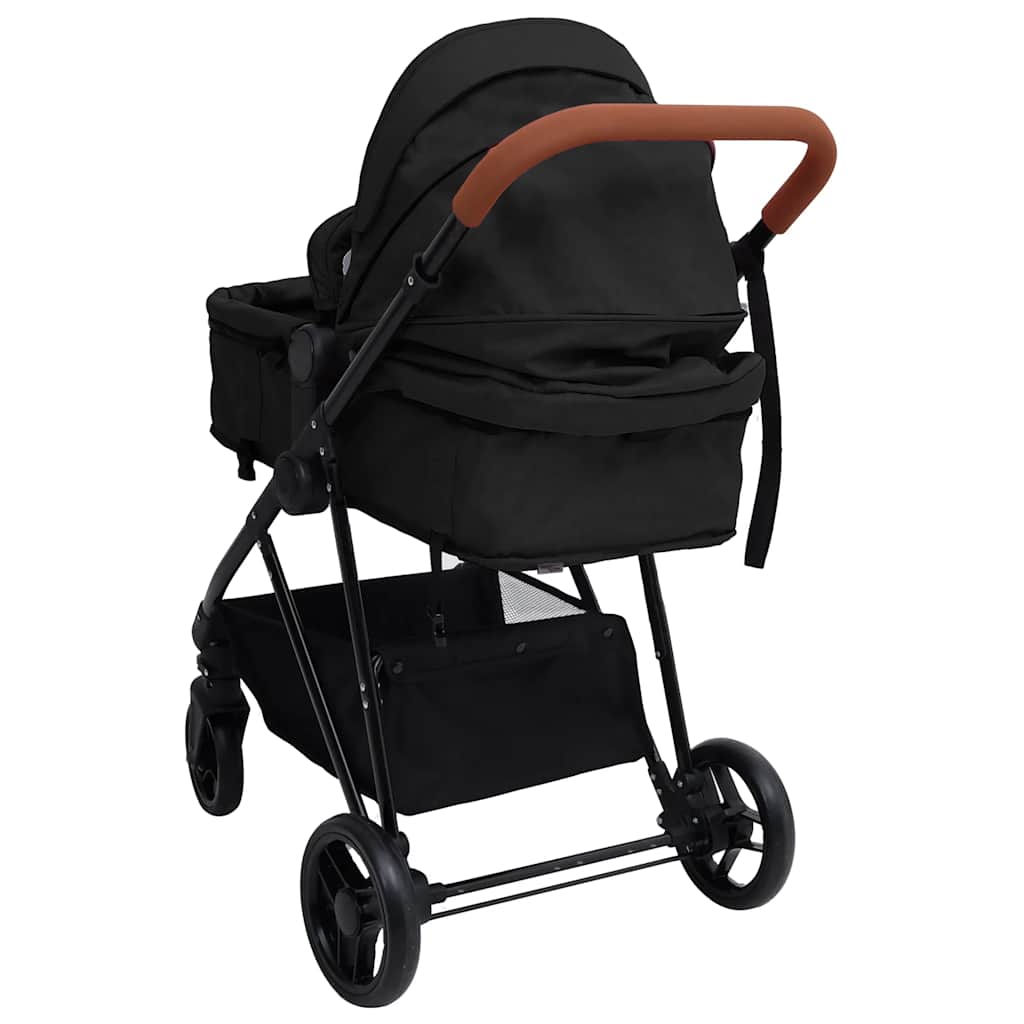 vidaXL Kinderwagen 3-in-1 staal lichtgrijs en zwart