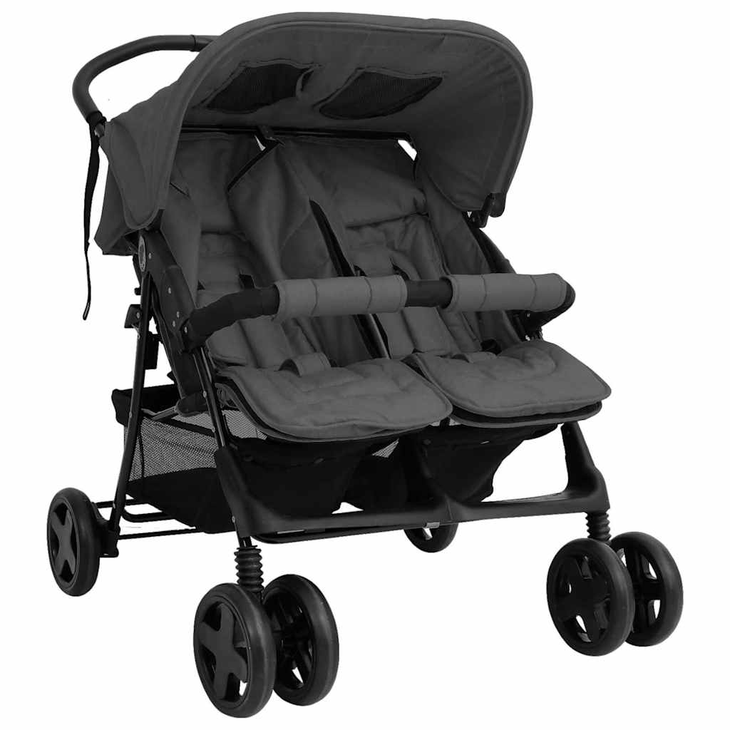 vidaXL Double Stroller Steel Light Grey