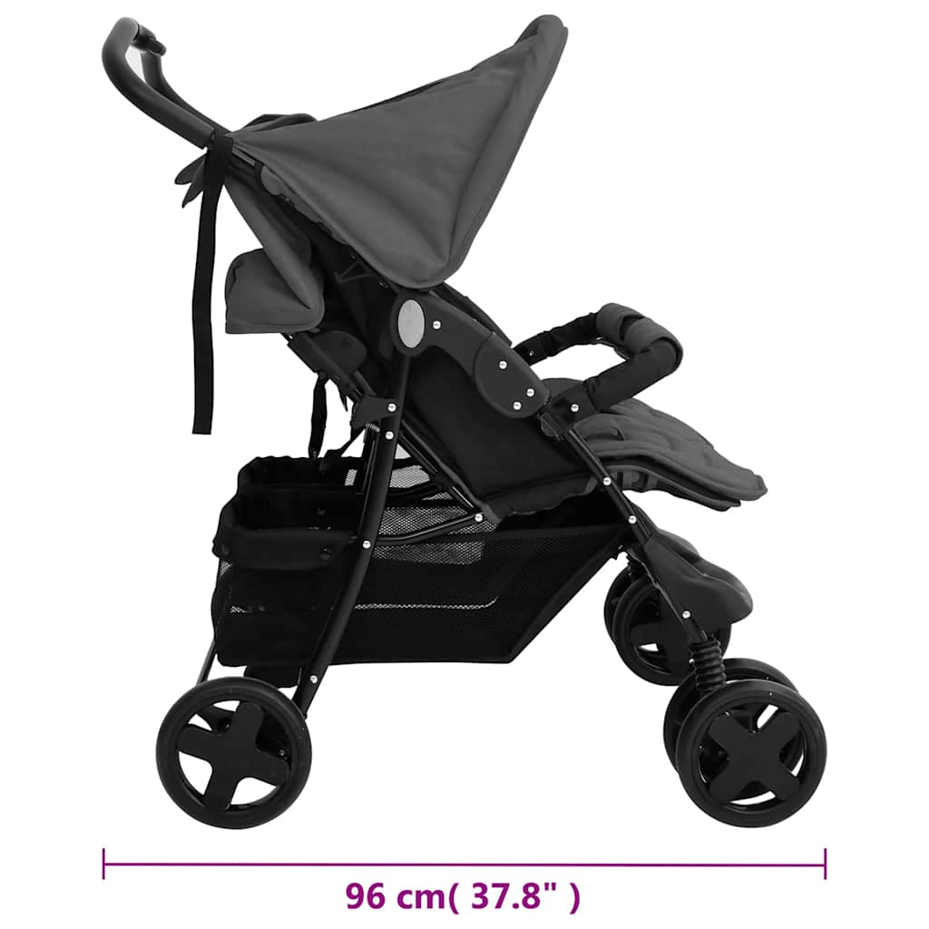 vidaXL Double Stroller Steel Light Grey