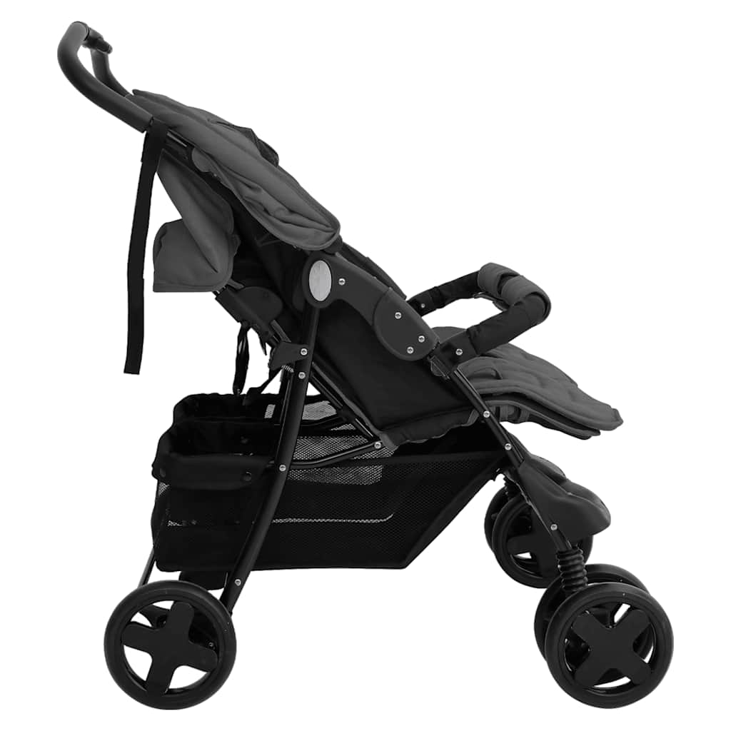 vidaXL Double Stroller Steel Light Grey