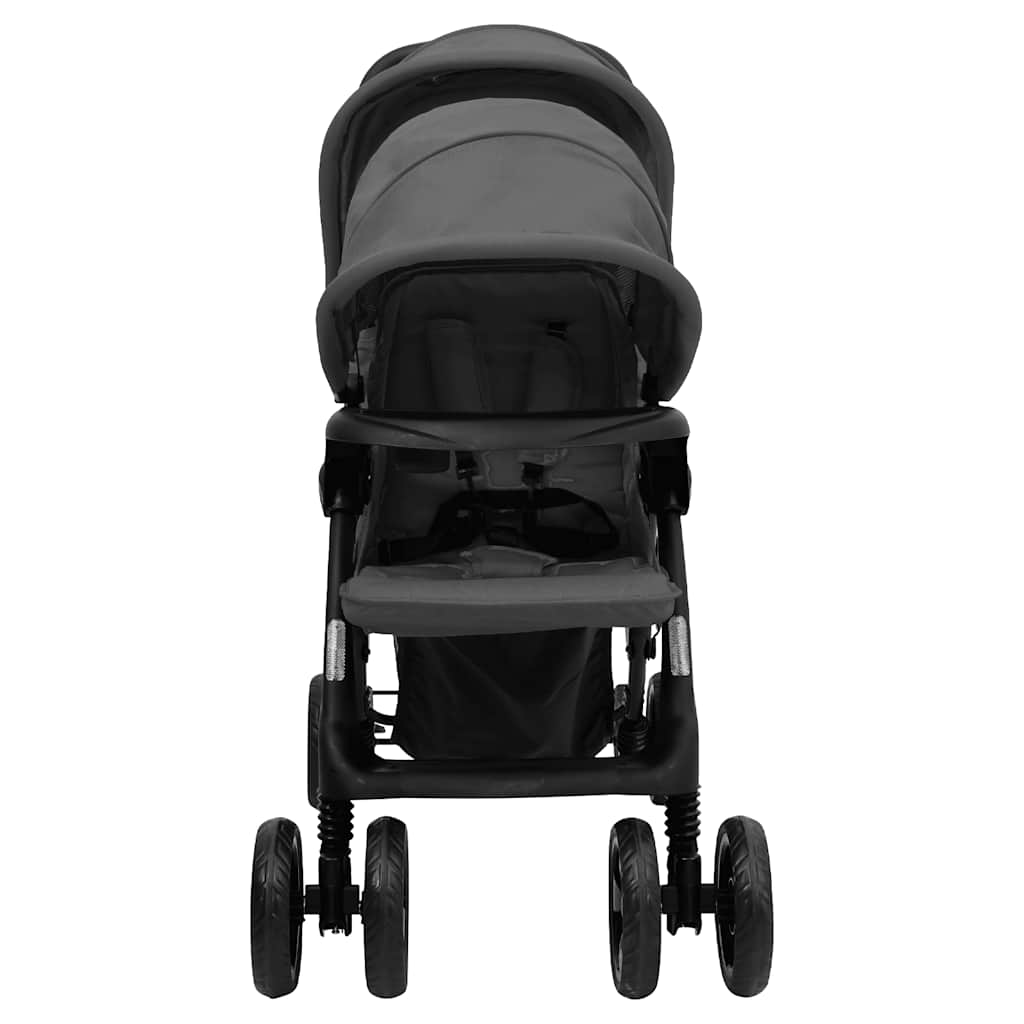 vidaXL Twin Stroller Tandem Steel Light Grey
