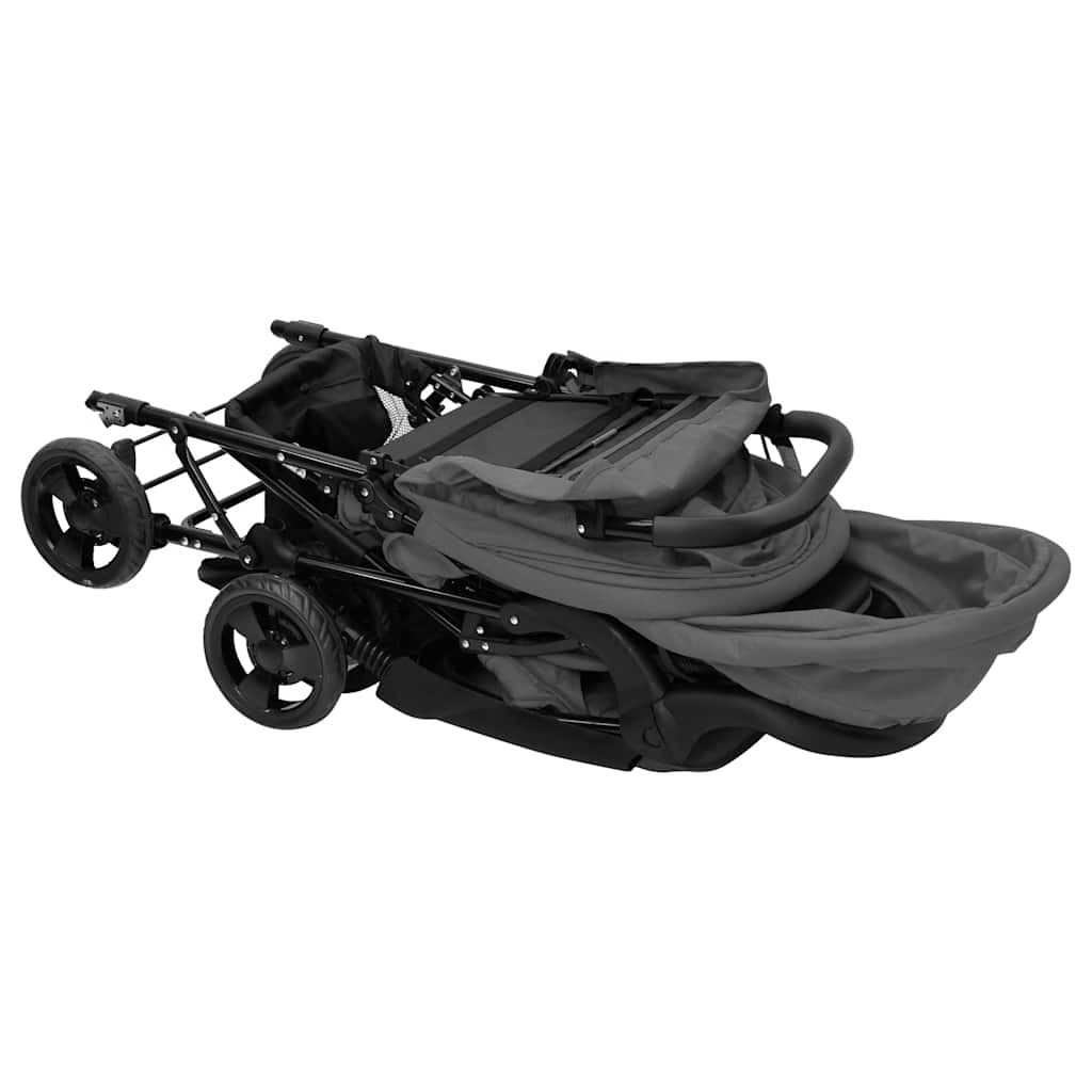 vidaXL Twin Stroller Tandem Steel Light Grey