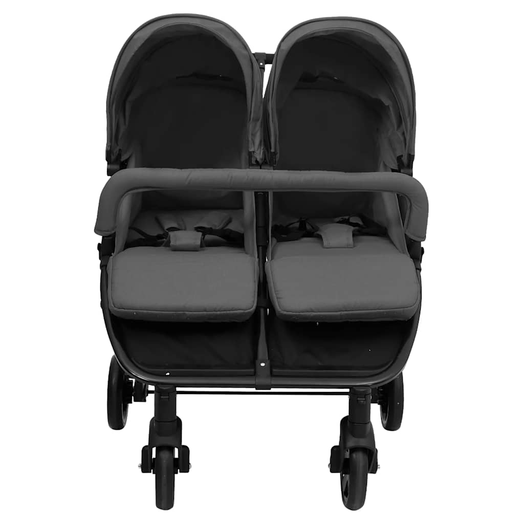 vidaXL Twin Stroller Steel Light Grey and Black