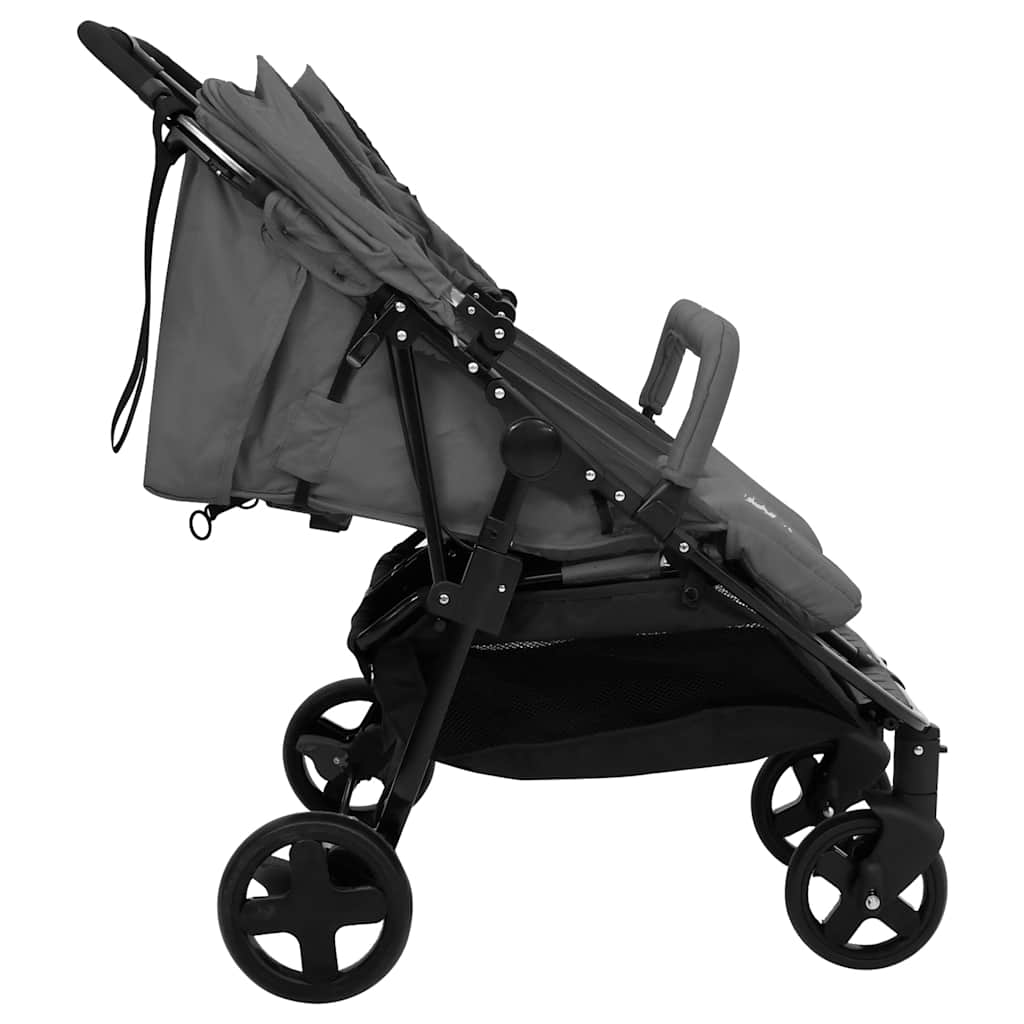 vidaXL Twin Stroller Steel Light Grey and Black
