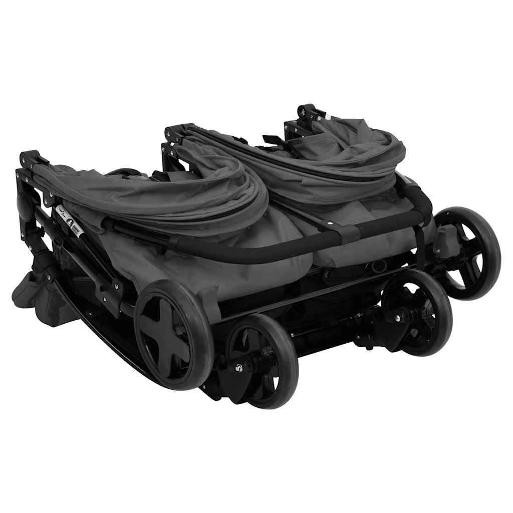 vidaXL Twin Stroller Steel Light Grey and Black