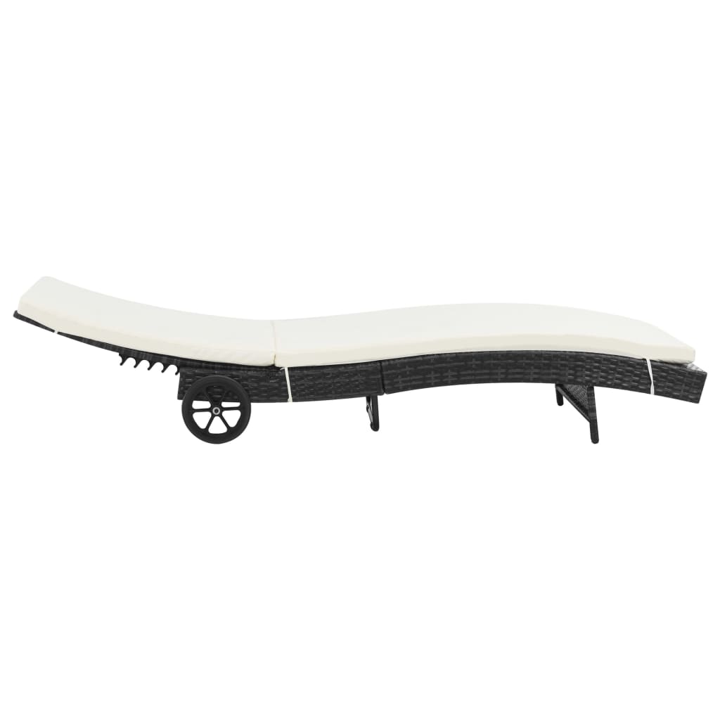 vidaXL Sun Loungers 2 pcs with Wheels and Cushions Poly Rattan Black