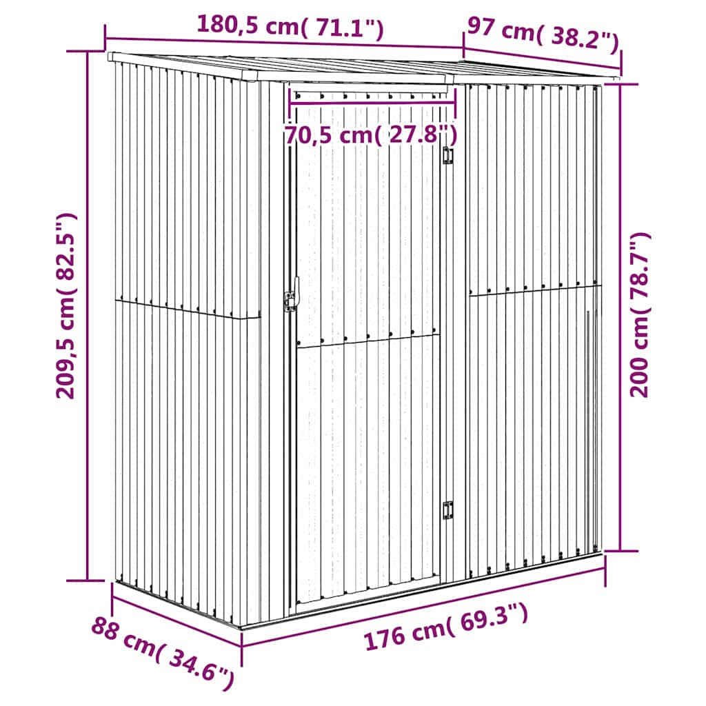 vidaXL Tuinhuis Groen 180,5x97x209,5 cm Gegalvaniseerd Staal