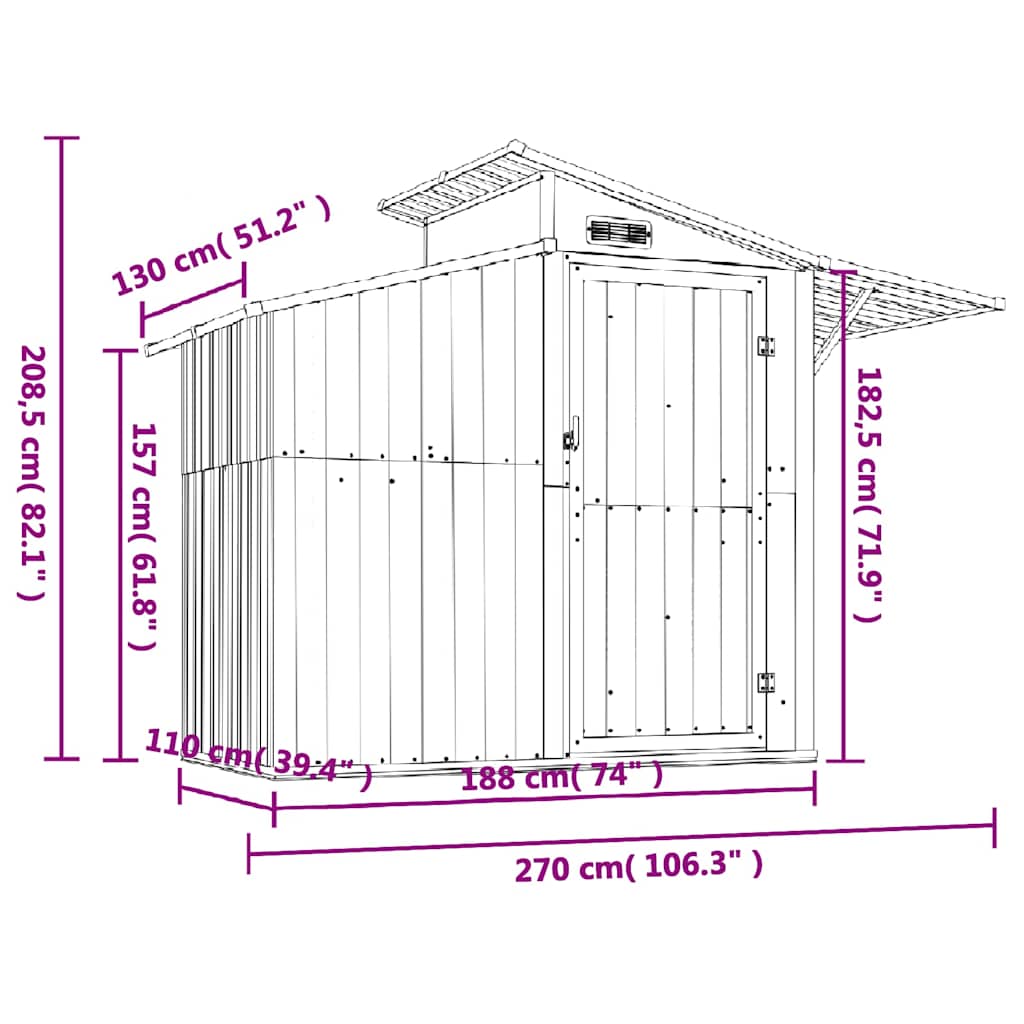 vidaXL Tuinschuur 270x130x208,5 cm gegalvaniseerd staal groen