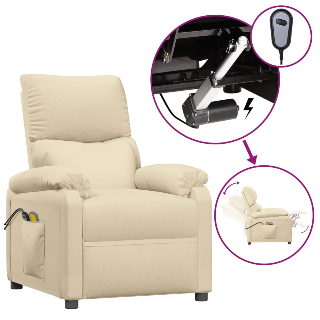 vidaXL Electric Massage Chair Fabric Cream