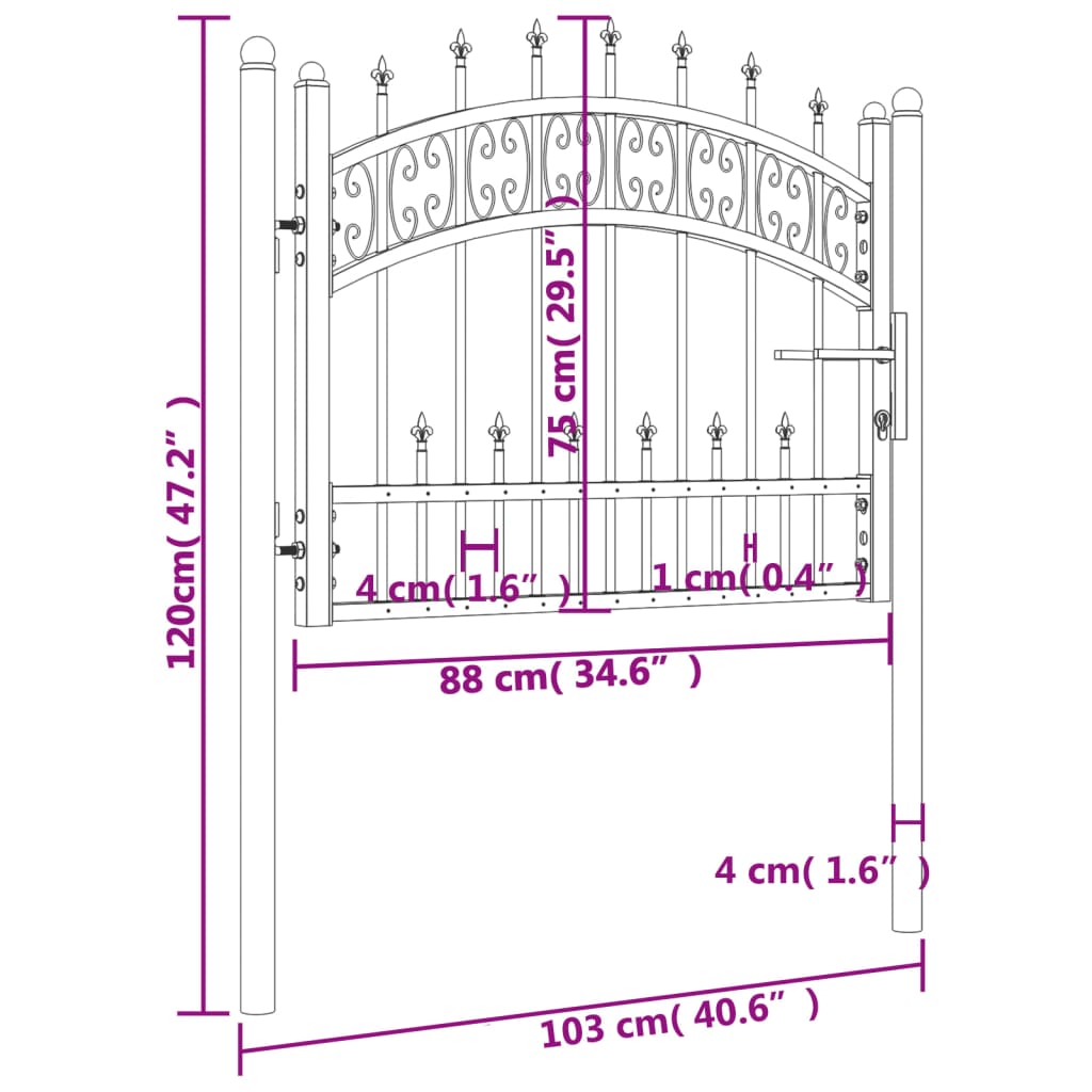 vidaXL Spear Top Garden Gate Black 103x75 cm Powder-Coated Steel