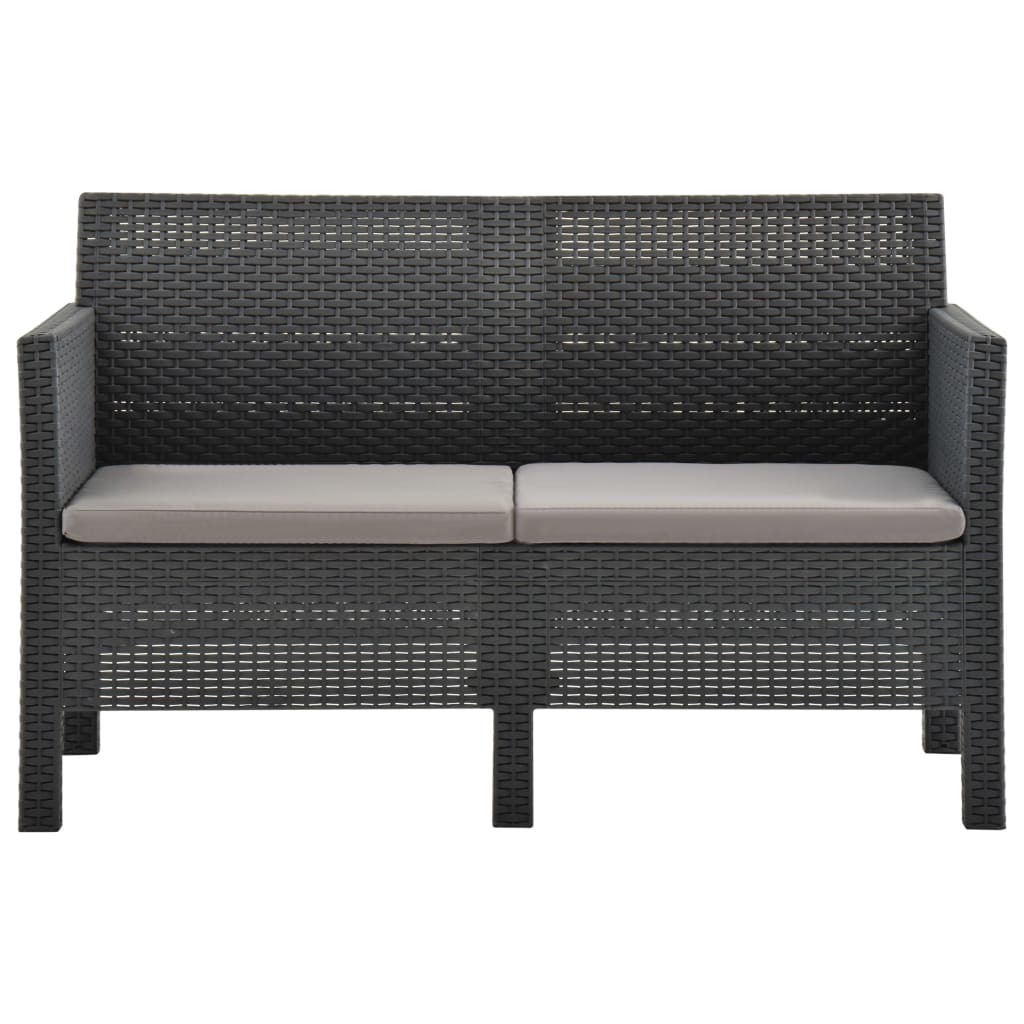 vidaXL 2-delige Loungeset met kussens PP rattan antracietkleurig