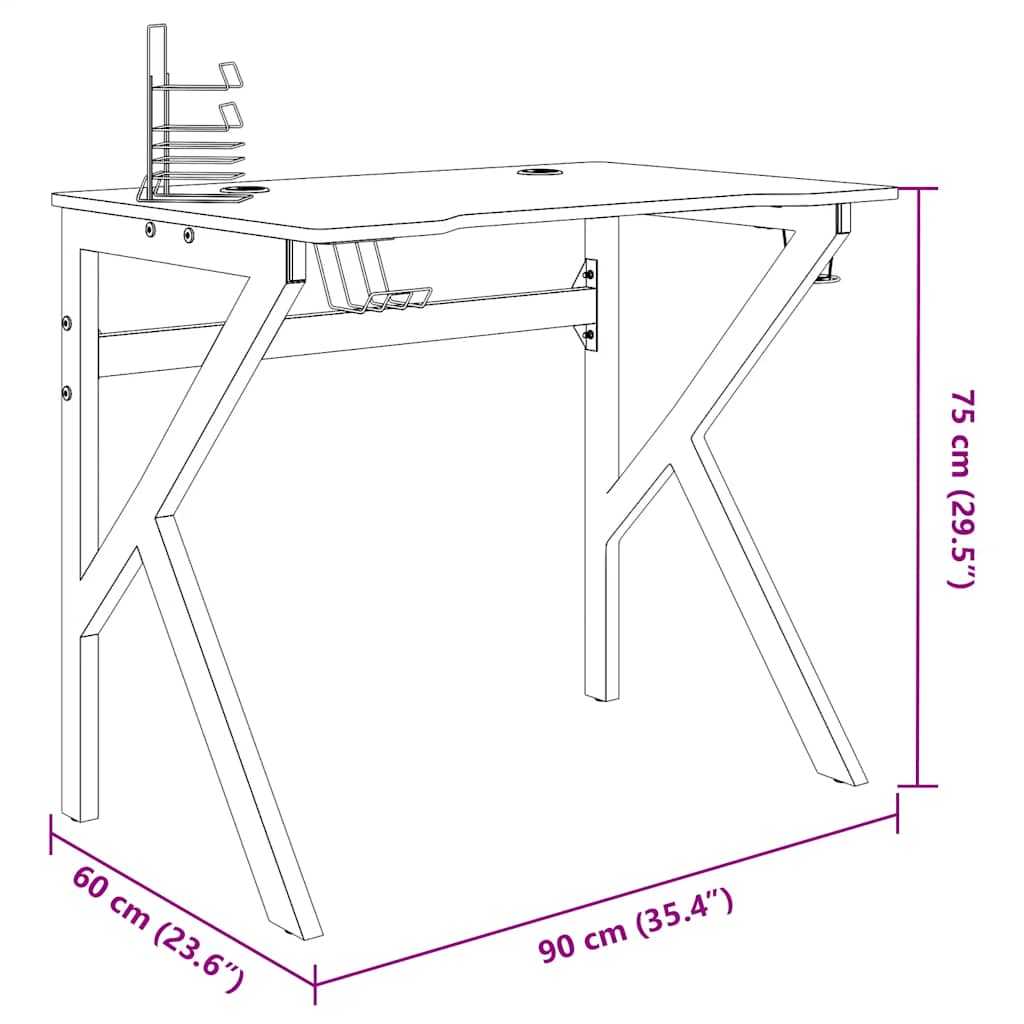 vidaXL Gamingbureau met K-vormige poten 90x60x75 cm zwart