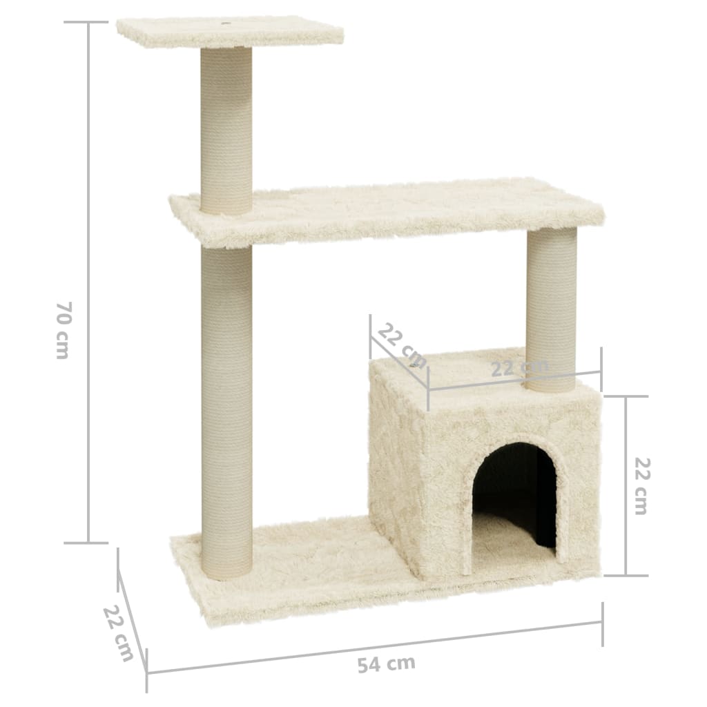 vidaXL Cat Scratching Tree with Sisal Scratching Posts 70 cm Cream