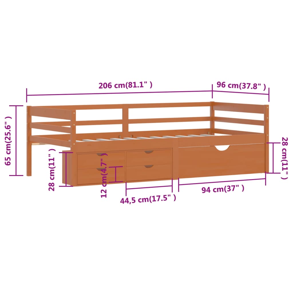 vidaXL Cadre de lit avec des lits et du bois gris honingbruin 90x200 cm