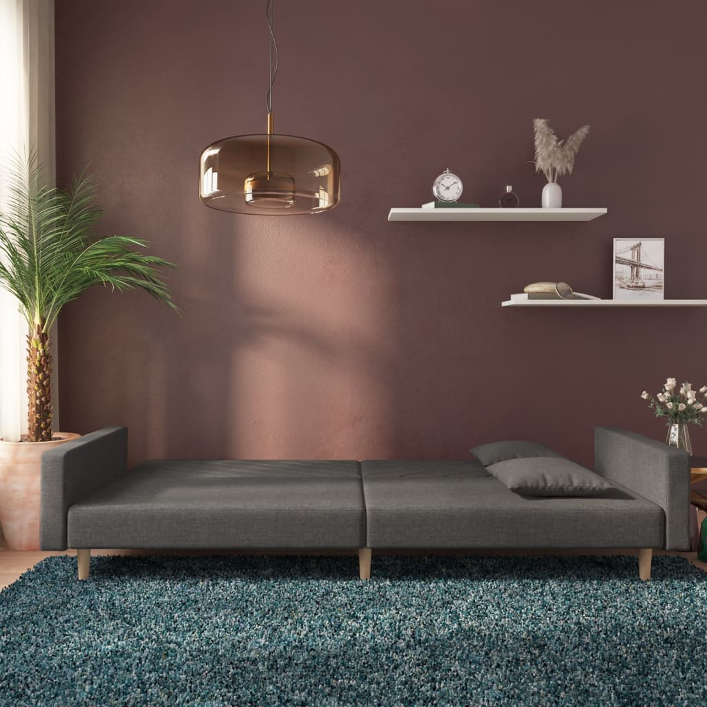 vidaXL 2-Seater Sofa Bed with 2 Pillows Fabric Dark Grey