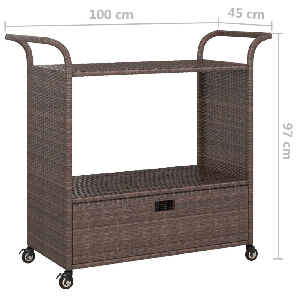 vidaXL Serveerwagen met lade 100x45x97 cm poly rattan bruin