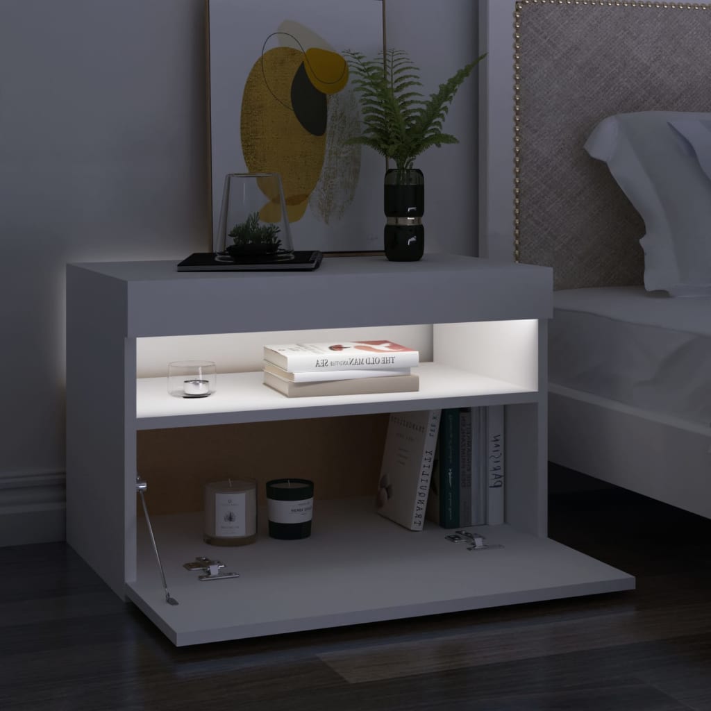 vidaXL Nachtkastje met LED-verlichting 60x35x40 cm bewerkt hout wit