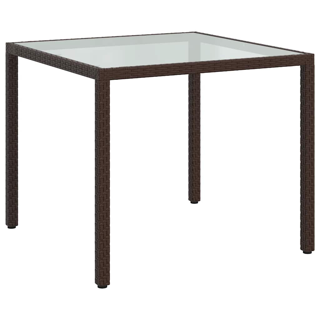vidaXL Tuintafel 90x90x75 cm gehard glas en poly rattan bruin