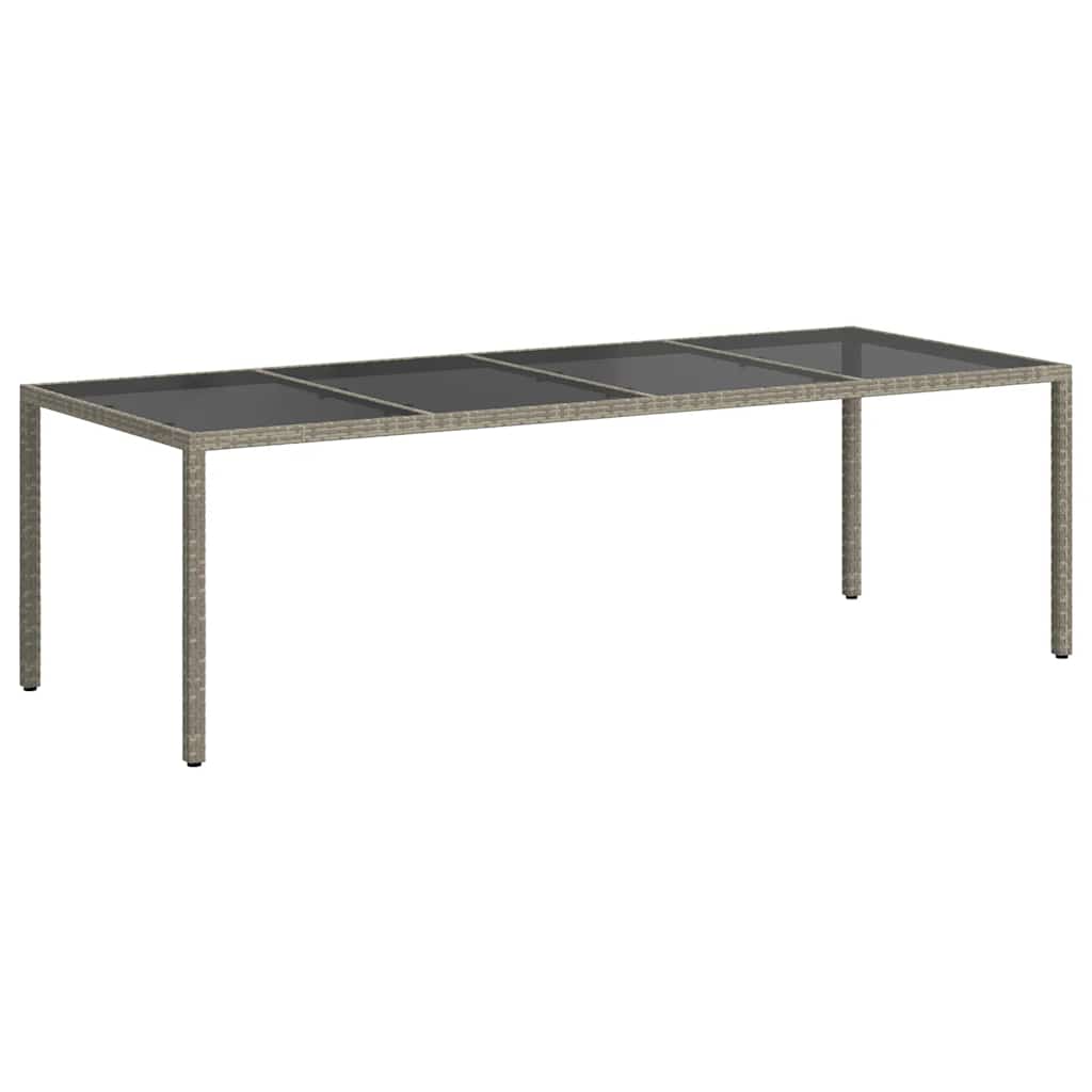 vidaXL Tuintafel 250x100x75 cm gehard glas en poly rattan grijs