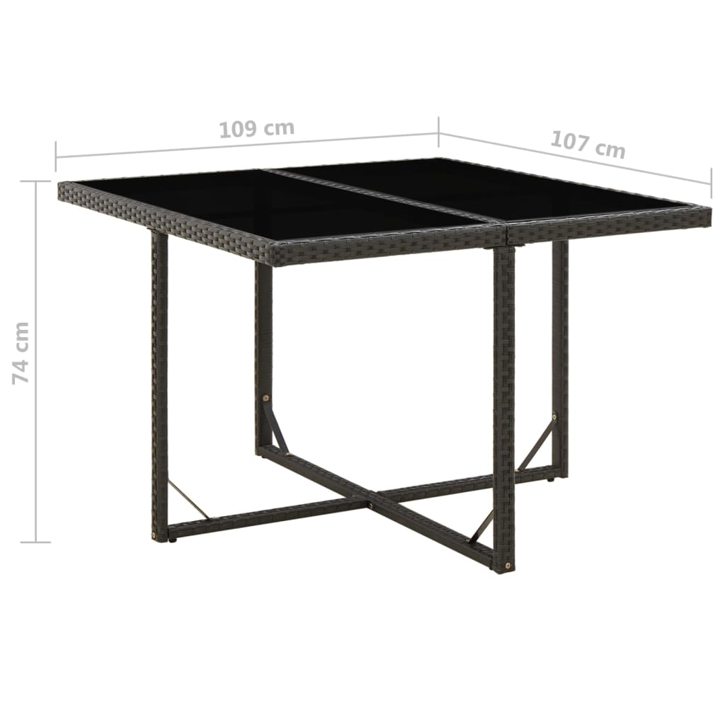 vidaXL Tuintafel 109x107x74 cm poly rattan en glas zwart