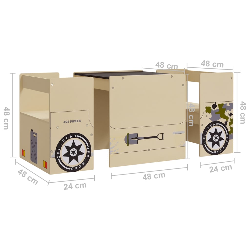 vidaXL 3-Piece Kids' Table and Chair Set Off-Road Car Design MDF