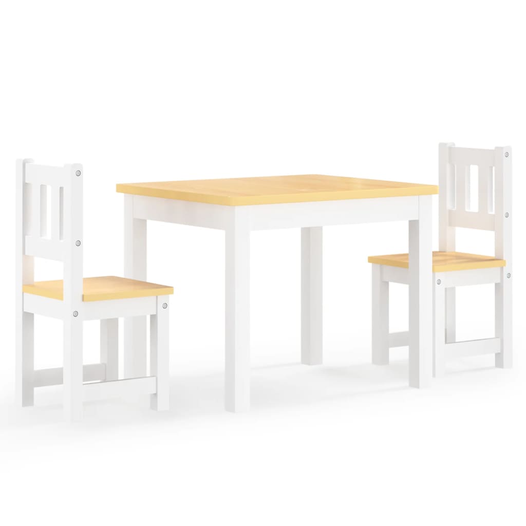 vidaXL 3-Piece Kids Table and Chair Set MDF White and Grey