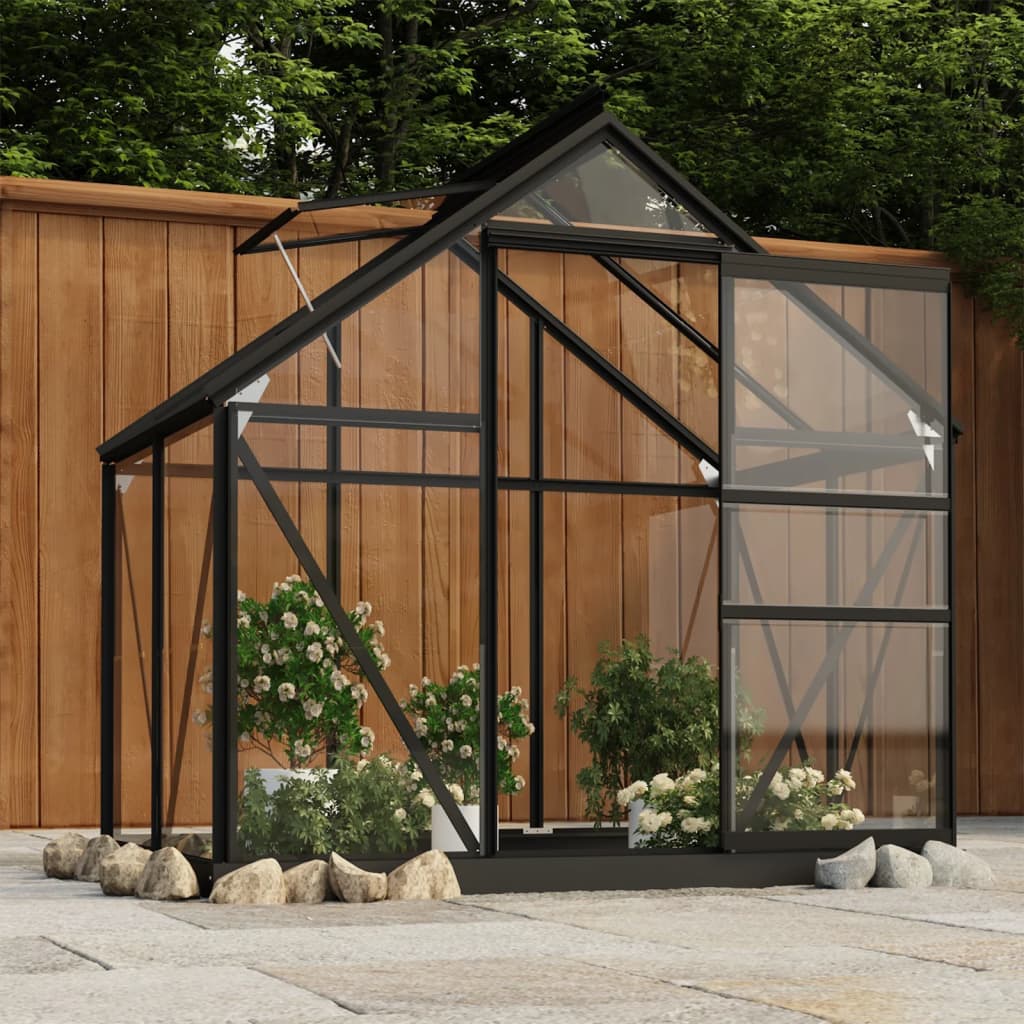 vidaXL Kweekkas 155x103x191 cm aluminium en glas antracietkleurig