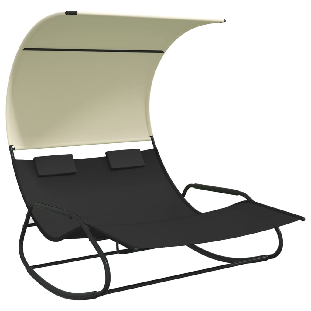 vidaXL Double Rocking Sun Lounger with Canopy Textilene Cream