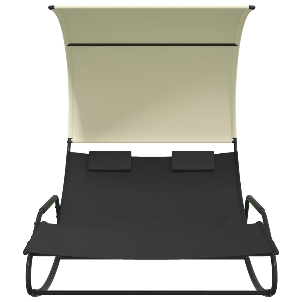 vidaXL Double Rocking Sun Lounger with Canopy Textilene Cream