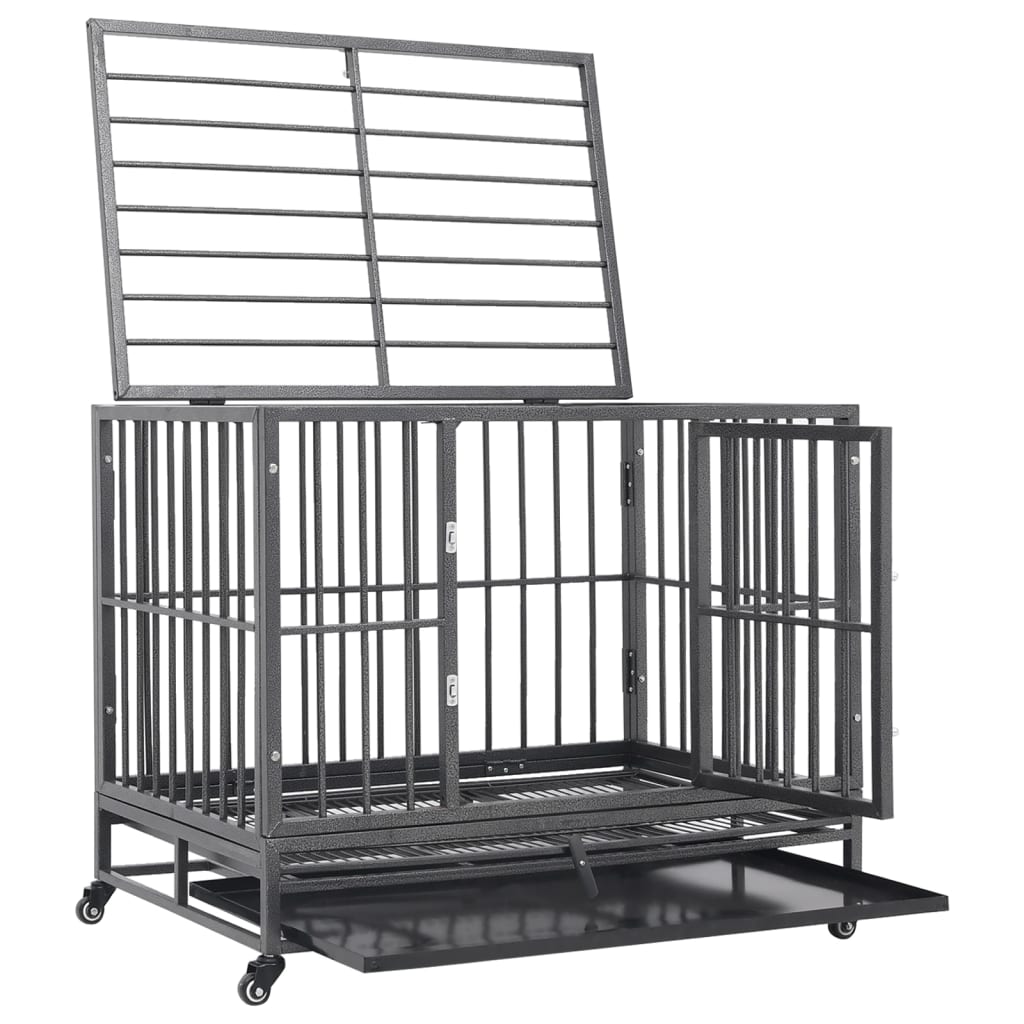 vidaXL Dog Crate with Wheels 92x62x76 cm Steel