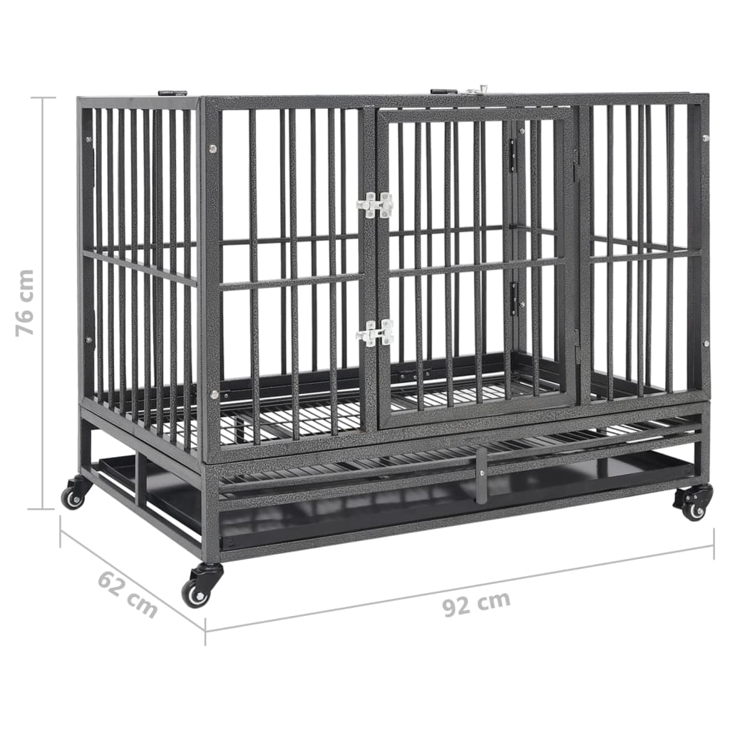 vidaXL Dog Crate with Wheels 92x62x76 cm Steel