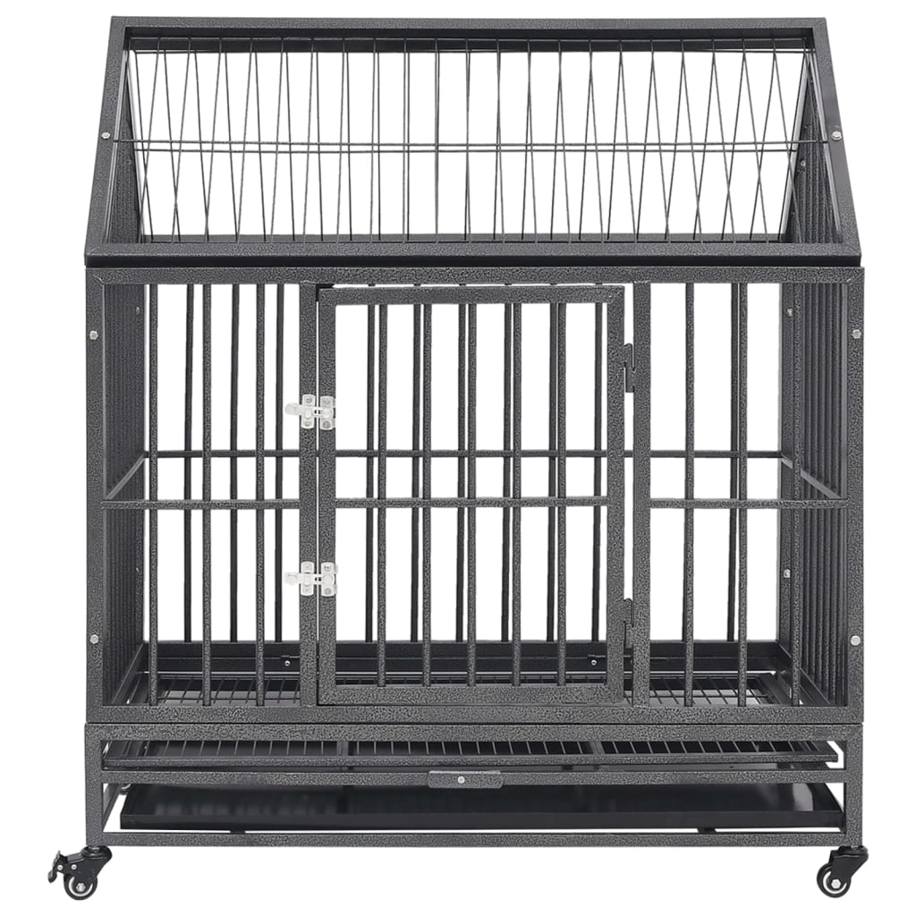 vidaXL Dog Crate with Wheels and Roof 92x62x106 cm Steel