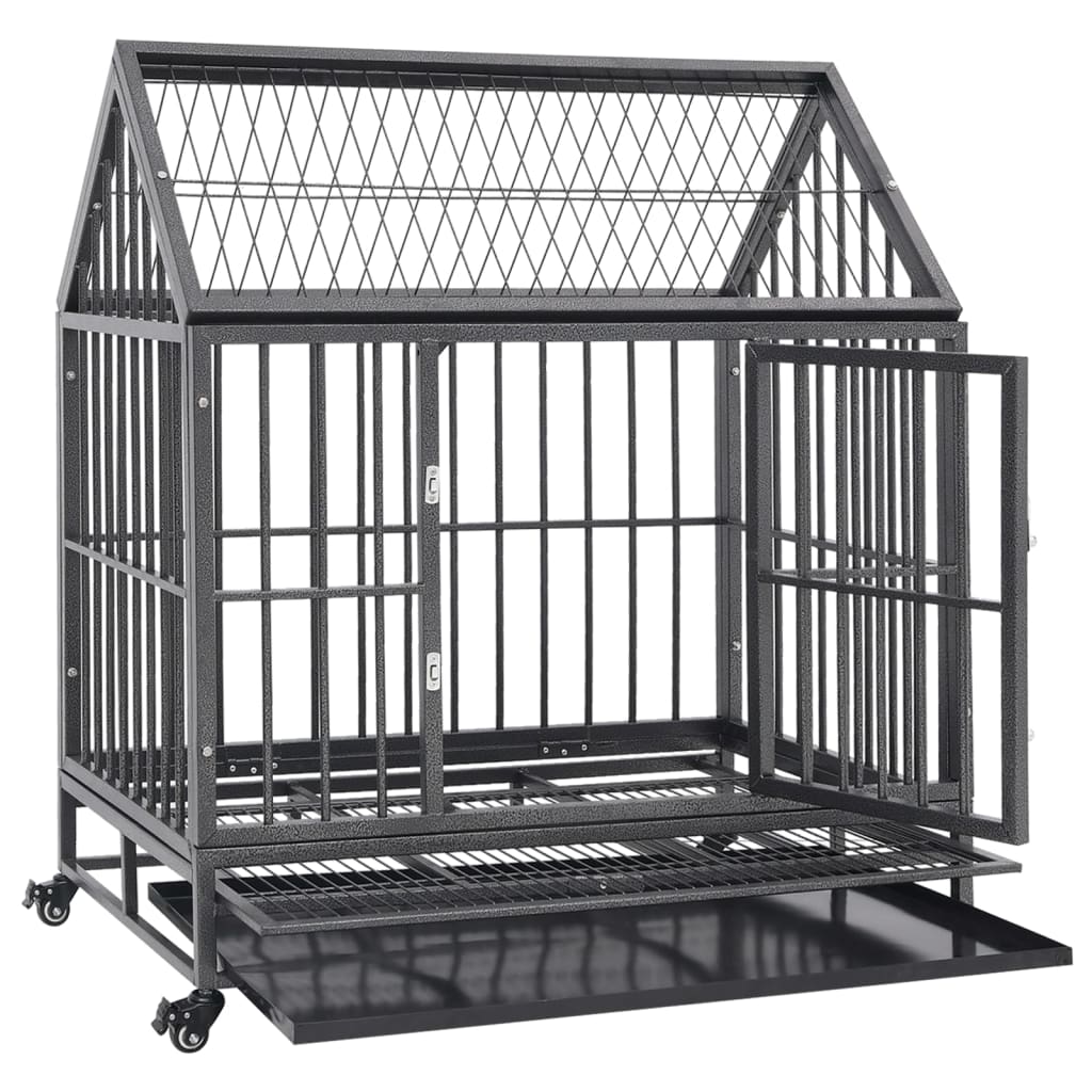 vidaXL Dog Crate with Wheels and Roof 92x62x106 cm Steel