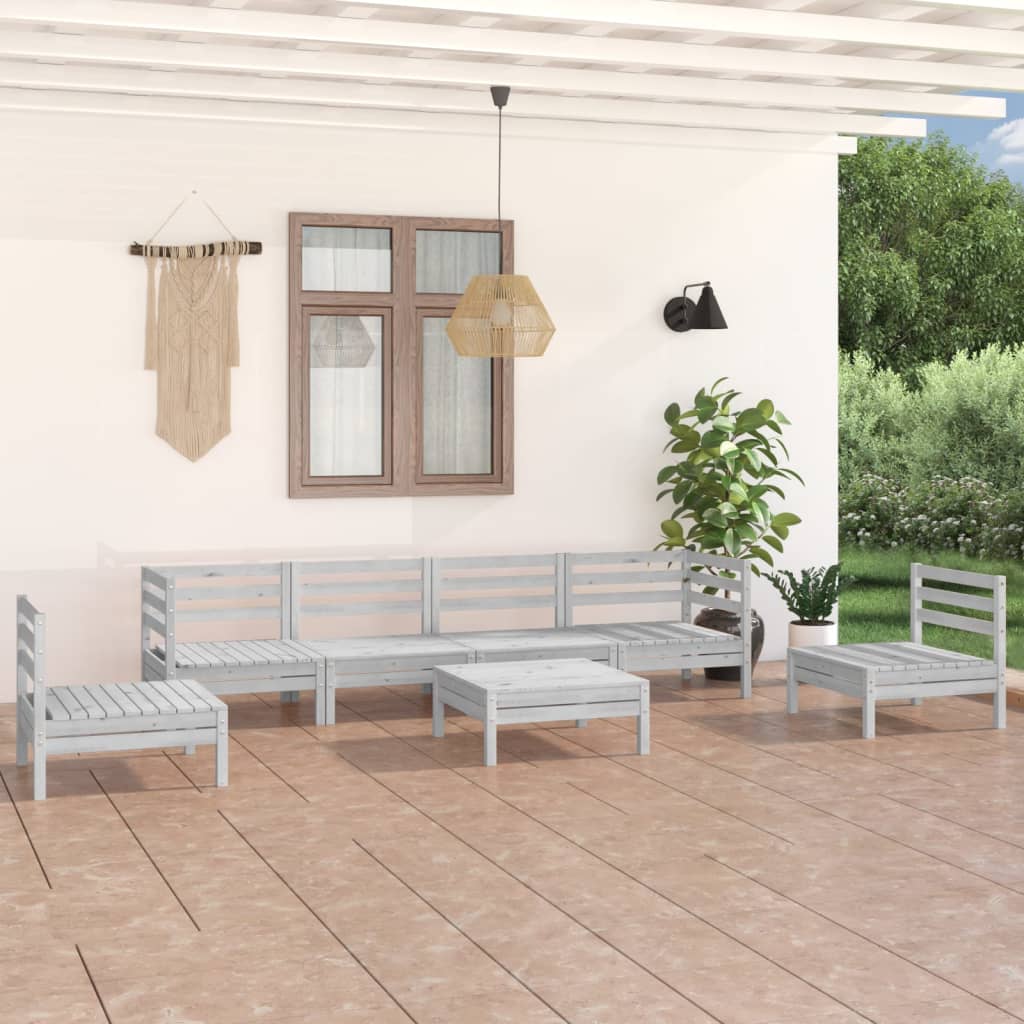 vidaXL 7-Piece Lounge Set Solid Pine Wood White