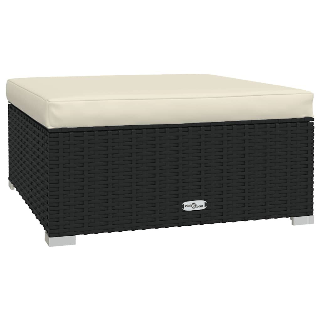 vidaXL Footrest with Cushion 70x70x30 cm Poly Rattan Black