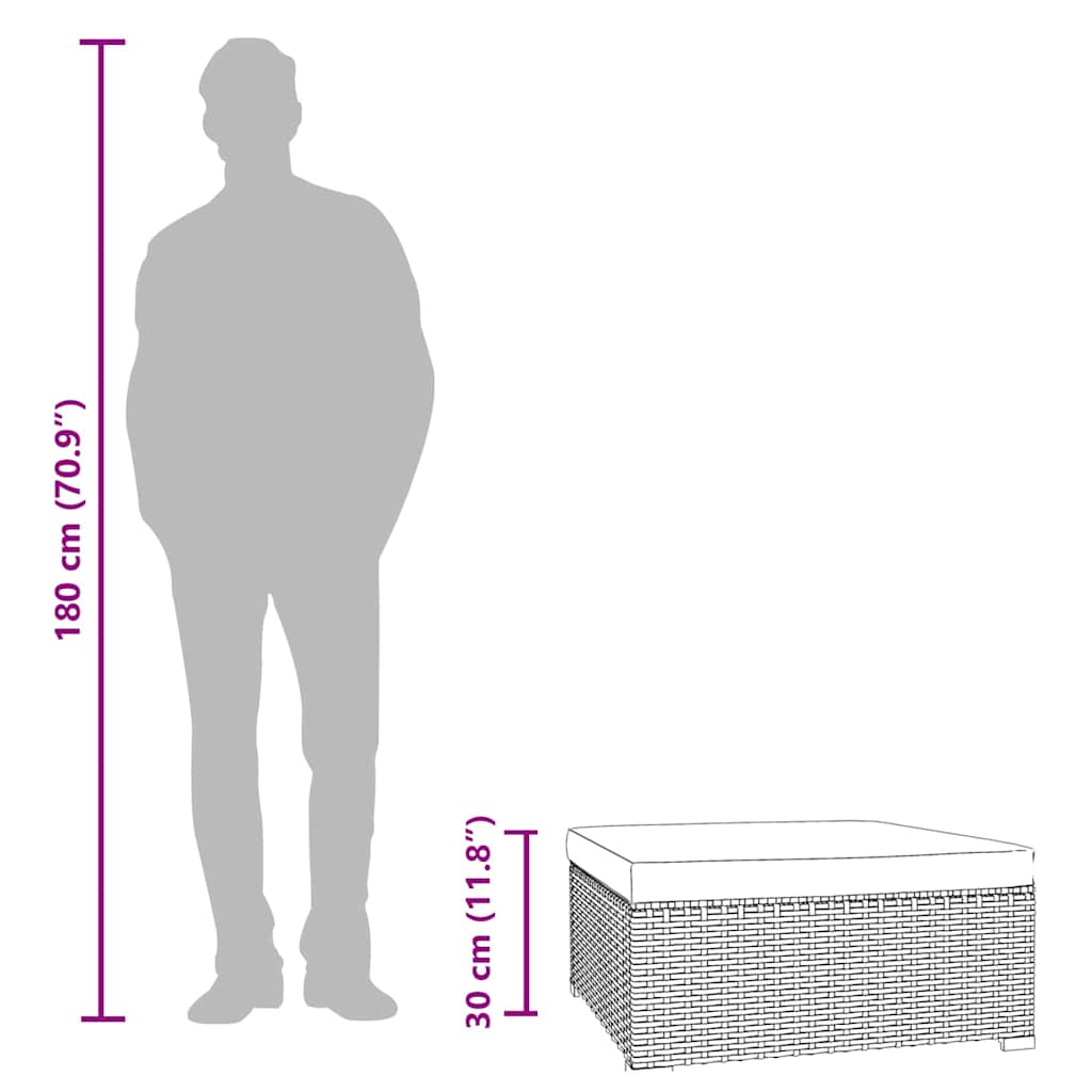 vidaXL Footrest with Cushion 70x70x30 cm Poly Rattan Black