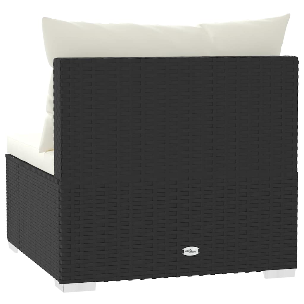 vidaXL Tuinmiddenbank met kussens poly rattan zwart